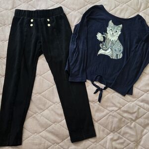 Girls's Navy Top And Black Pants Set, Size S